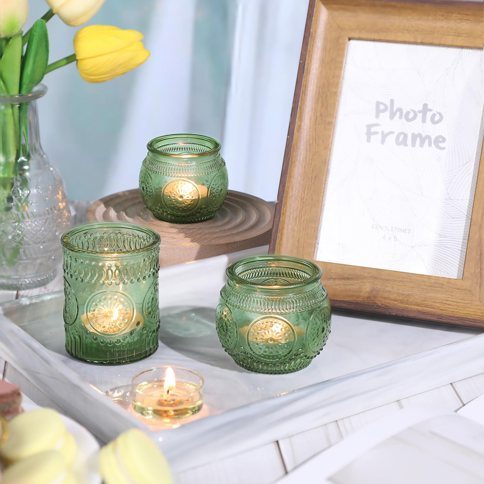 Amazon.co.jp: DARJEN グリーンキャンドルホルダー 12個 - ガラス製